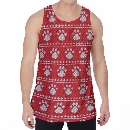 Christmas Paw Knitted Pattern Print Men's Velvet Tank Top