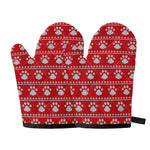 Christmas Paw Knitted Pattern Print Oven Mitts