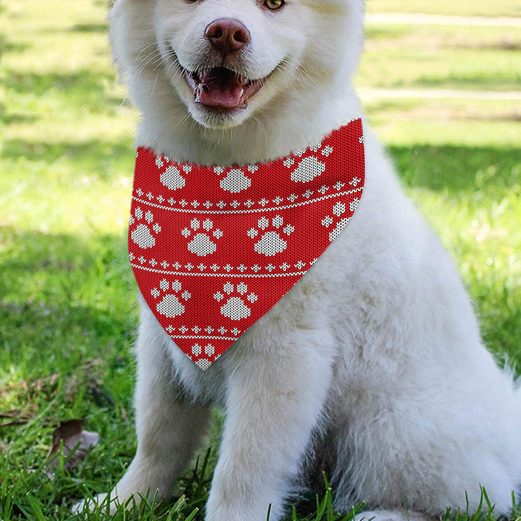 Christmas Paw Knitted Pattern Print Over The Collar Dog Bandana