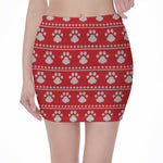 Christmas Paw Knitted Pattern Print Pencil Mini Skirt