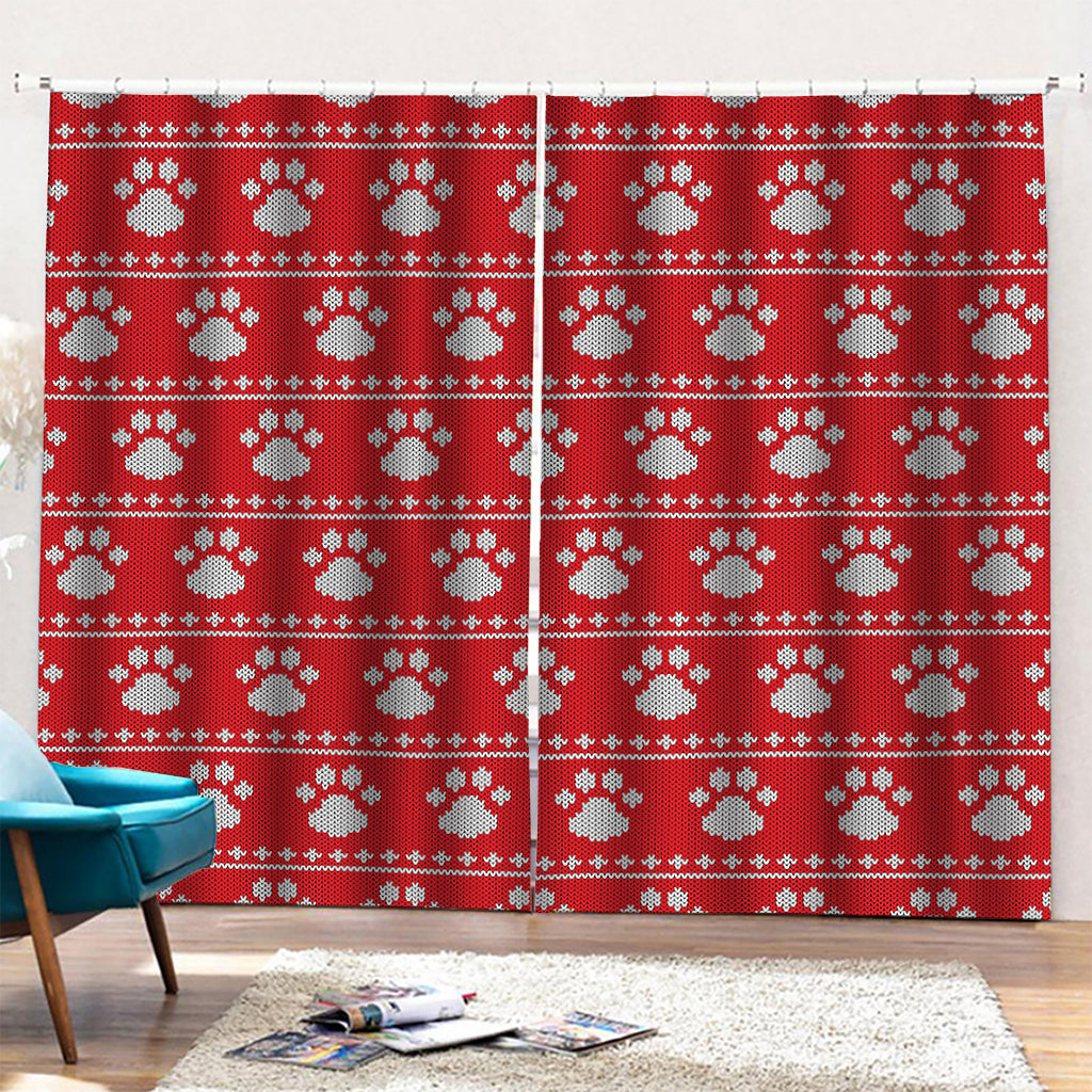 Christmas Paw Knitted Pattern Print Pencil Pleat Curtains