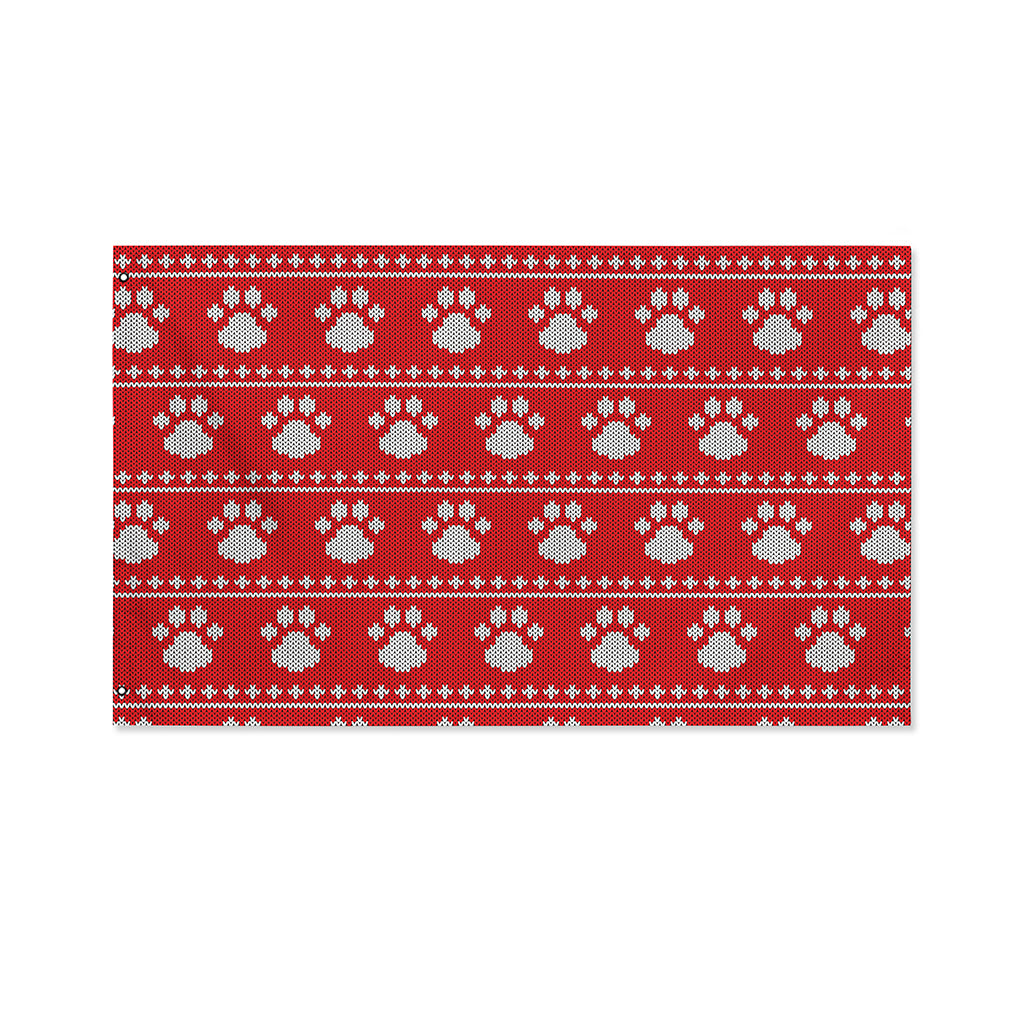 Christmas Paw Knitted Pattern Print Polyester Flag