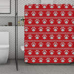 Christmas Paw Knitted Pattern Print Polyester Shower Curtain