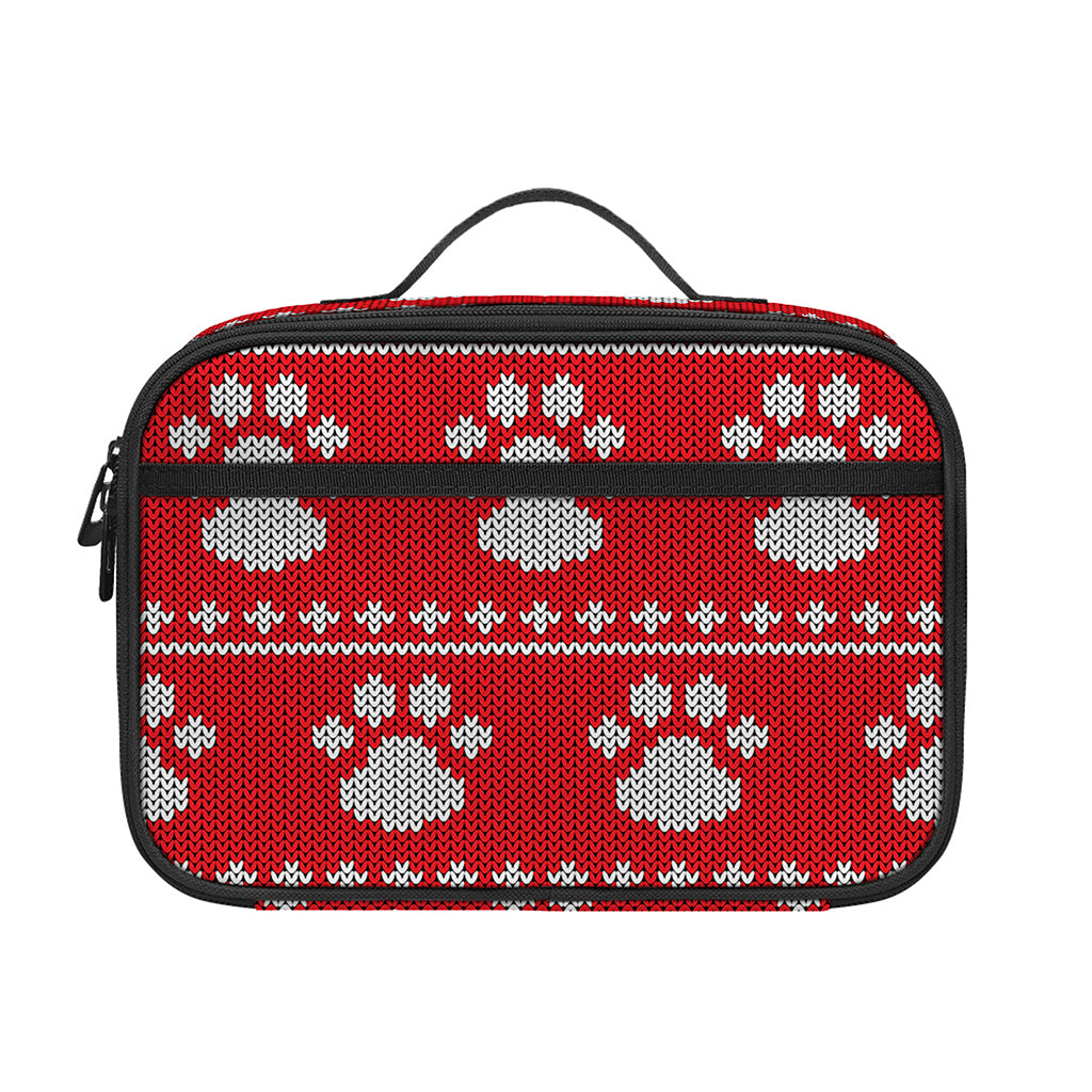 Christmas Paw Knitted Pattern Print Portable Lunch Bag