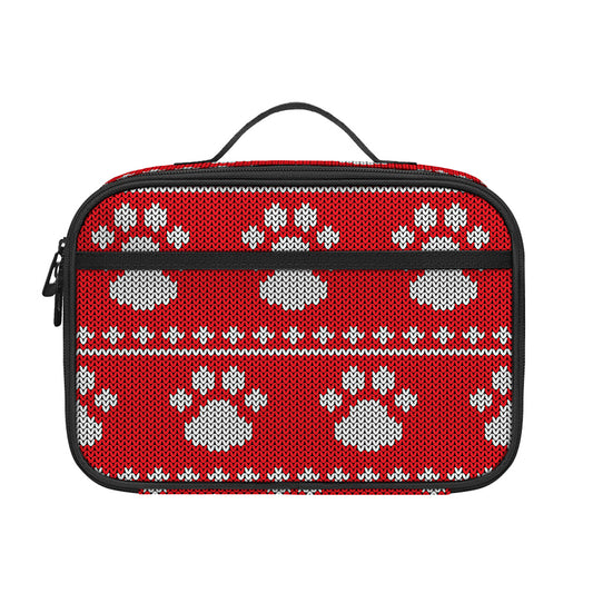 Christmas Paw Knitted Pattern Print Portable Lunch Bag