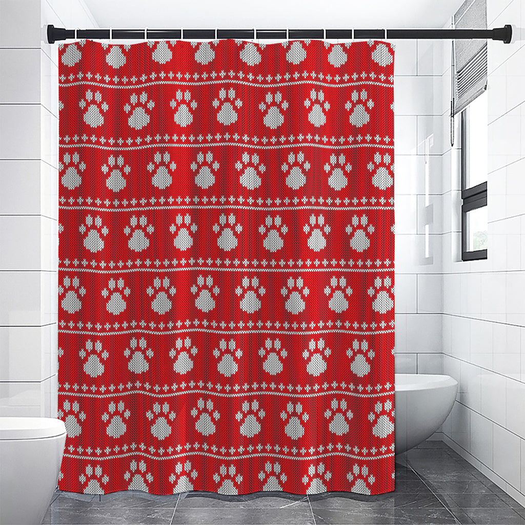 Christmas Paw Knitted Pattern Print Premium Shower Curtain