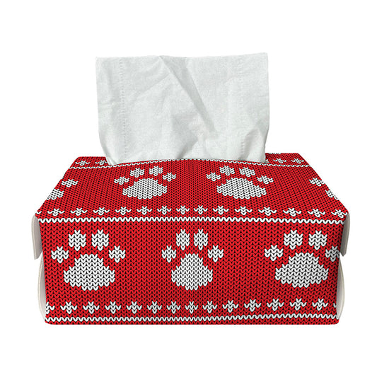 Christmas Paw Knitted Pattern Print Rectangle Tissue Box Cover