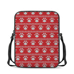 Christmas Paw Knitted Pattern Print Rectangular Crossbody Bag