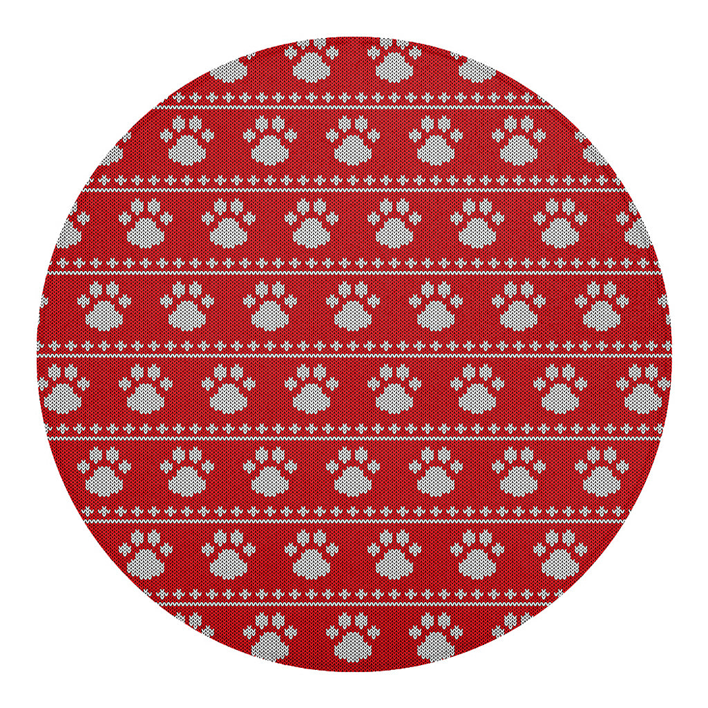 Christmas Paw Knitted Pattern Print Round Blanket