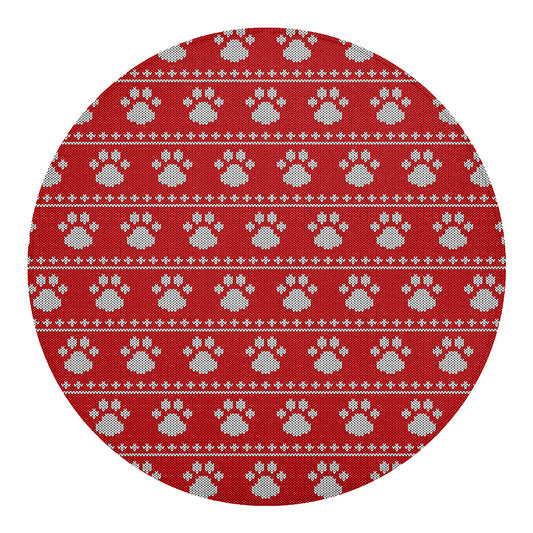 Christmas Paw Knitted Pattern Print Round Blanket
