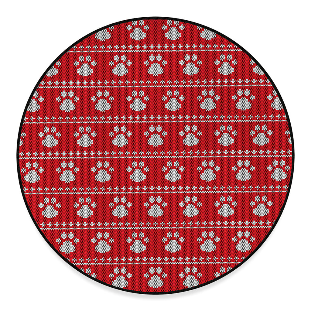 Christmas Paw Knitted Pattern Print Round Floor Mat