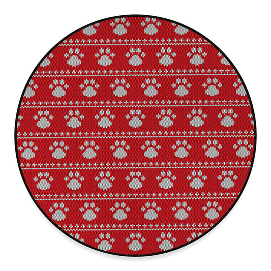 Christmas Paw Knitted Pattern Print Round Floor Mat