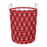 Christmas Paw Knitted Pattern Print Round Laundry Basket