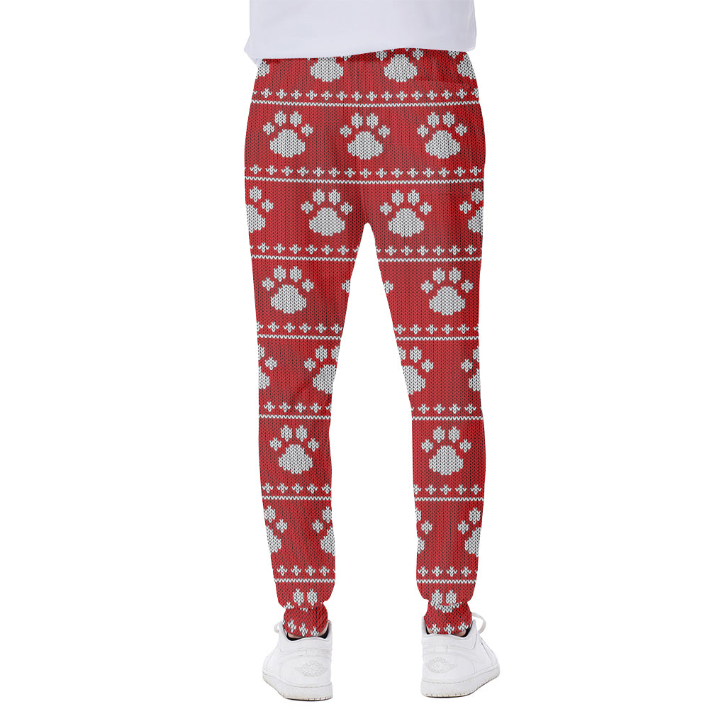 Christmas Paw Knitted Pattern Print Scuba Joggers