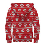 Christmas Paw Knitted Pattern Print Sherpa Lined Zip Up Hoodie