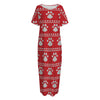 Christmas Paw Knitted Pattern Print Short Sleeve Long Nightdress