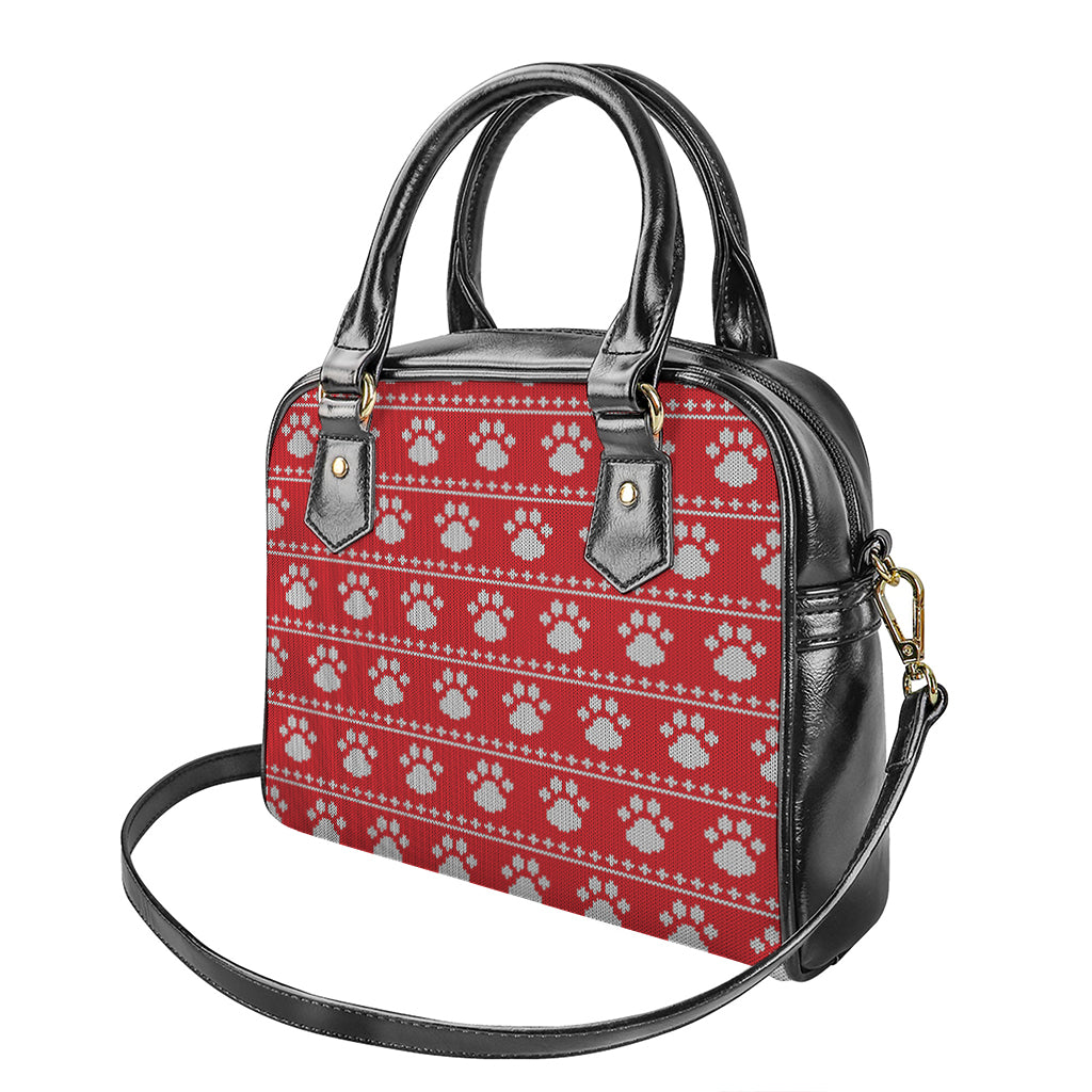 Christmas Paw Knitted Pattern Print Shoulder Handbag