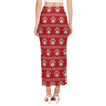 Christmas Paw Knitted Pattern Print Side Slit Maxi Skirt