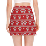 Christmas Paw Knitted Pattern Print Side Slit Mini Skirt