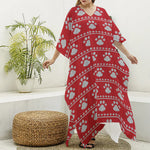 Christmas Paw Knitted Pattern Print Silk V-Neck Kaftan Dress