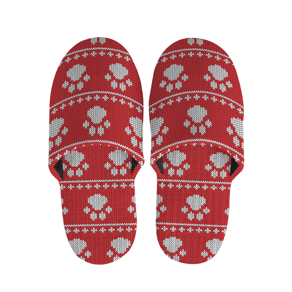 Christmas Paw Knitted Pattern Print Slippers