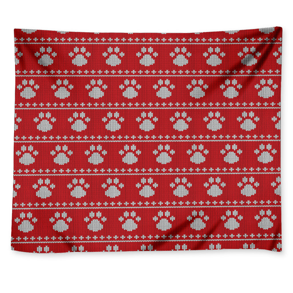 Christmas Paw Knitted Pattern Print Tapestry