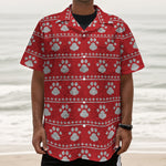 Christmas Paw Knitted Pattern Print Textured Short Sleeve Shirt