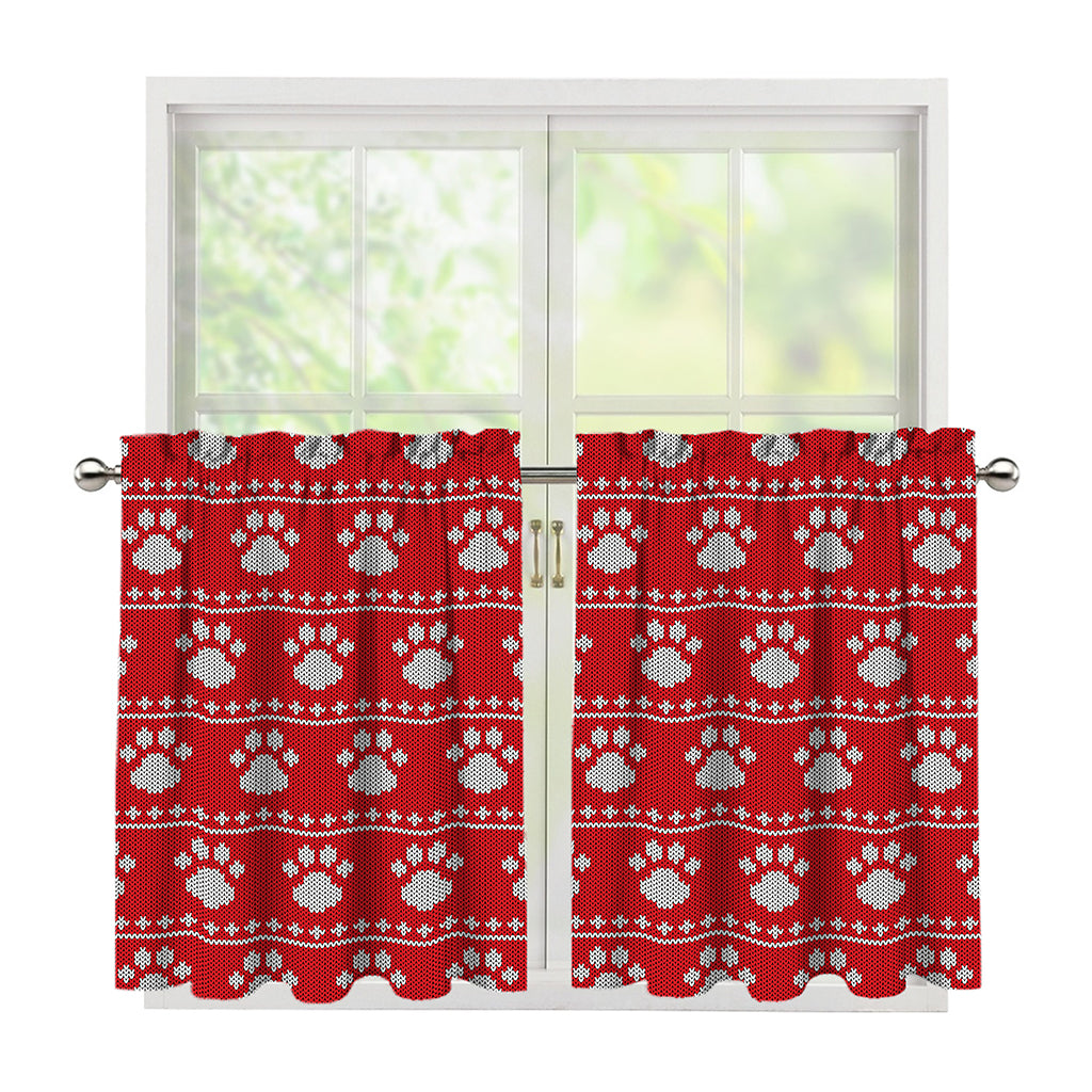 Christmas Paw Knitted Pattern Print Tier Curtains