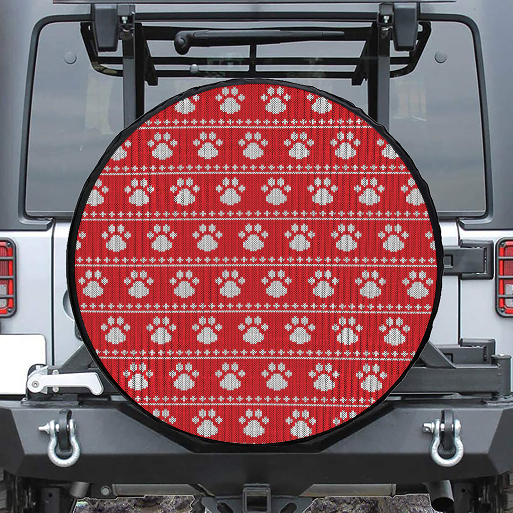 Christmas Paw Knitted Pattern Print Tire Cover