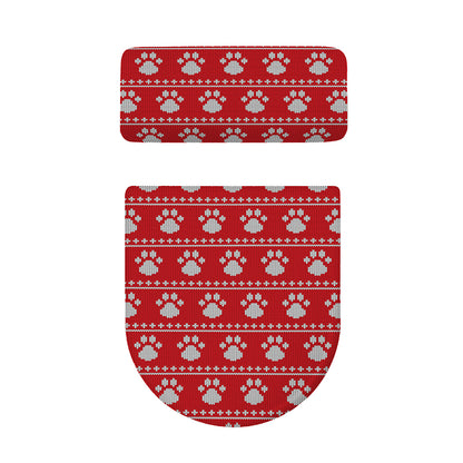 Christmas Paw Knitted Pattern Print Toilet Lid And Tank Cover Set