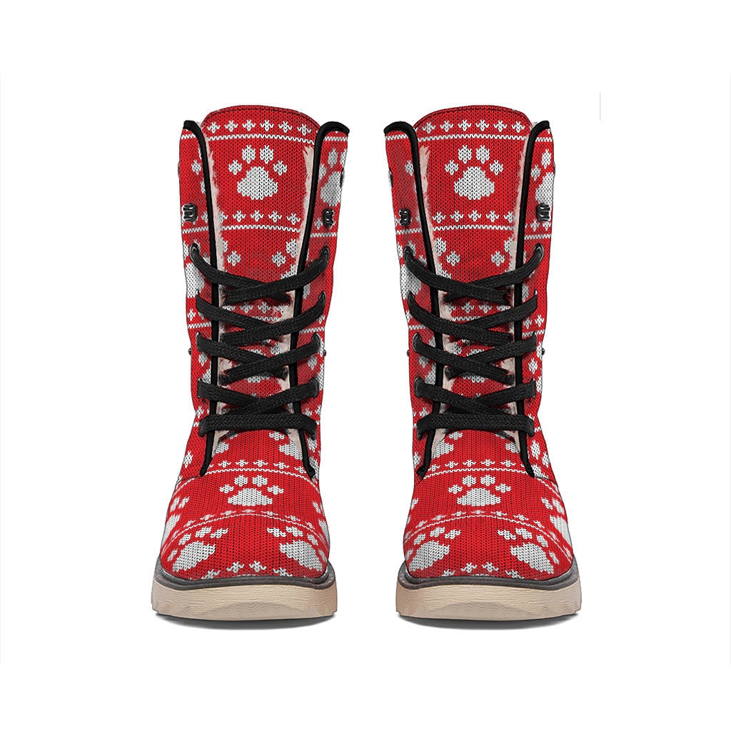 Christmas Paw Knitted Pattern Print Winter Boots