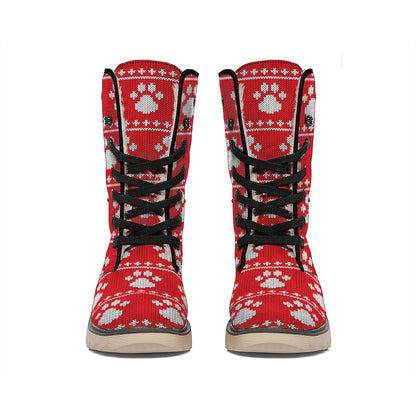Christmas Paw Knitted Pattern Print Winter Boots