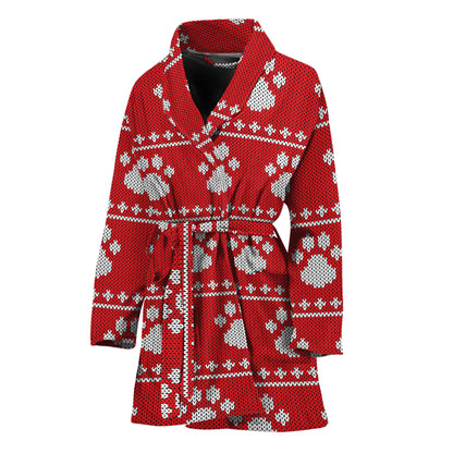 Christmas Paw Knitted Pattern Print Women's Bathrobe