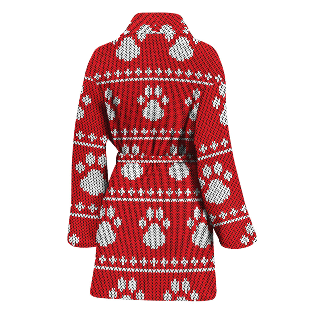Christmas Paw Knitted Pattern Print Women's Bathrobe