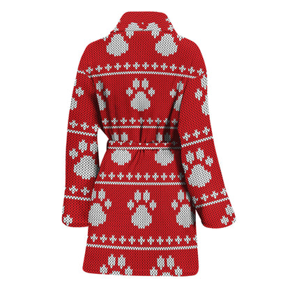 Christmas Paw Knitted Pattern Print Women's Bathrobe