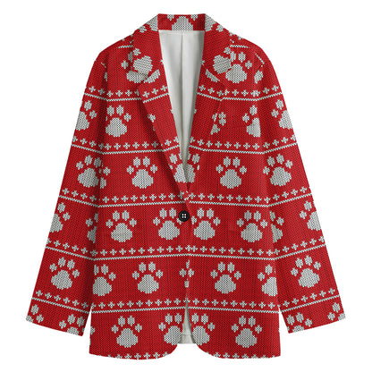 Christmas Paw Knitted Pattern Print Women's Blazer