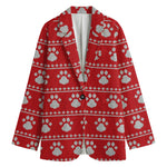 Christmas Paw Knitted Pattern Print Women's Blazer