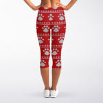 Christmas Paw Knitted Pattern Print Women's Capri Leggings