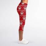 Christmas Paw Knitted Pattern Print Women's Capri Leggings