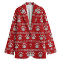 Christmas Paw Knitted Pattern Print Women's Cotton Blazer