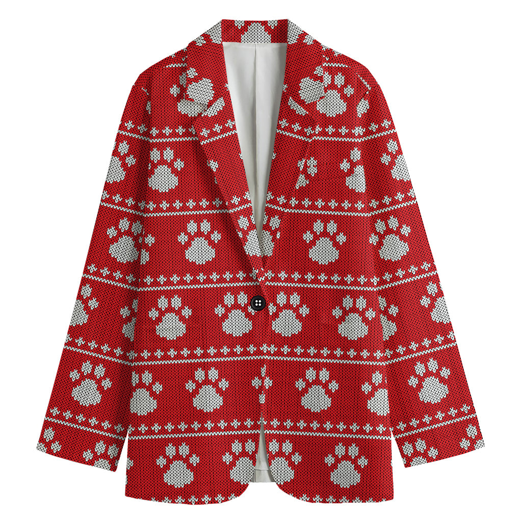 Christmas Paw Knitted Pattern Print Women's Cotton Blazer