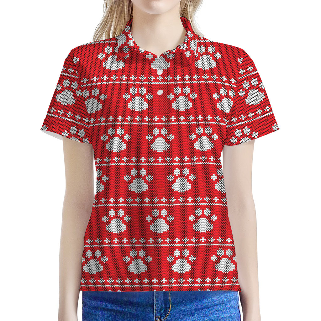 Christmas Paw Knitted Pattern Print Women's Polo Shirt