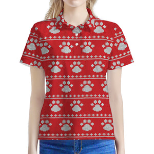 Christmas Paw Knitted Pattern Print Women's Polo Shirt