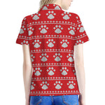 Christmas Paw Knitted Pattern Print Women's Polo Shirt