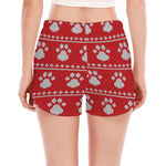 Christmas Paw Knitted Pattern Print Women's Split Running Shorts