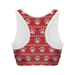 Christmas Paw Knitted Pattern Print Women's Sports Bra