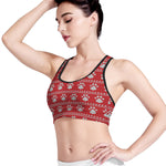 Christmas Paw Knitted Pattern Print Women's Sports Bra