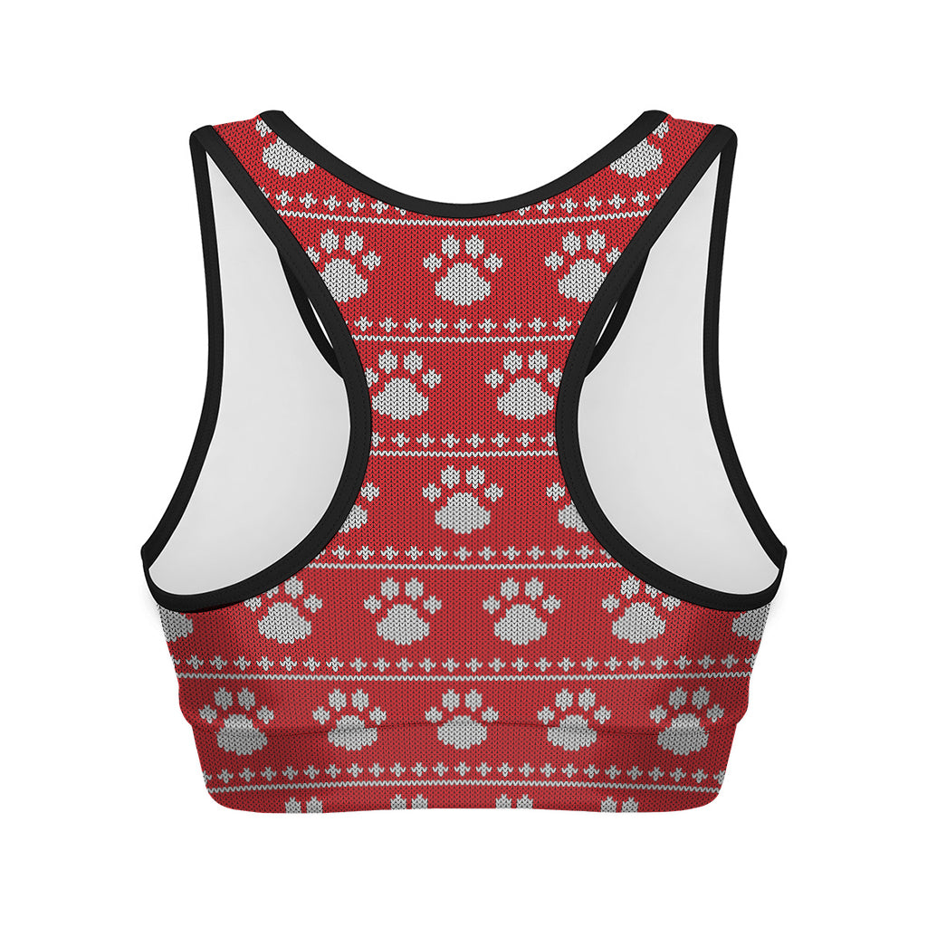 Christmas Paw Knitted Pattern Print Women's Sports Bra