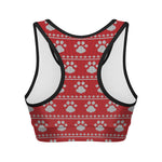 Christmas Paw Knitted Pattern Print Women's Sports Bra