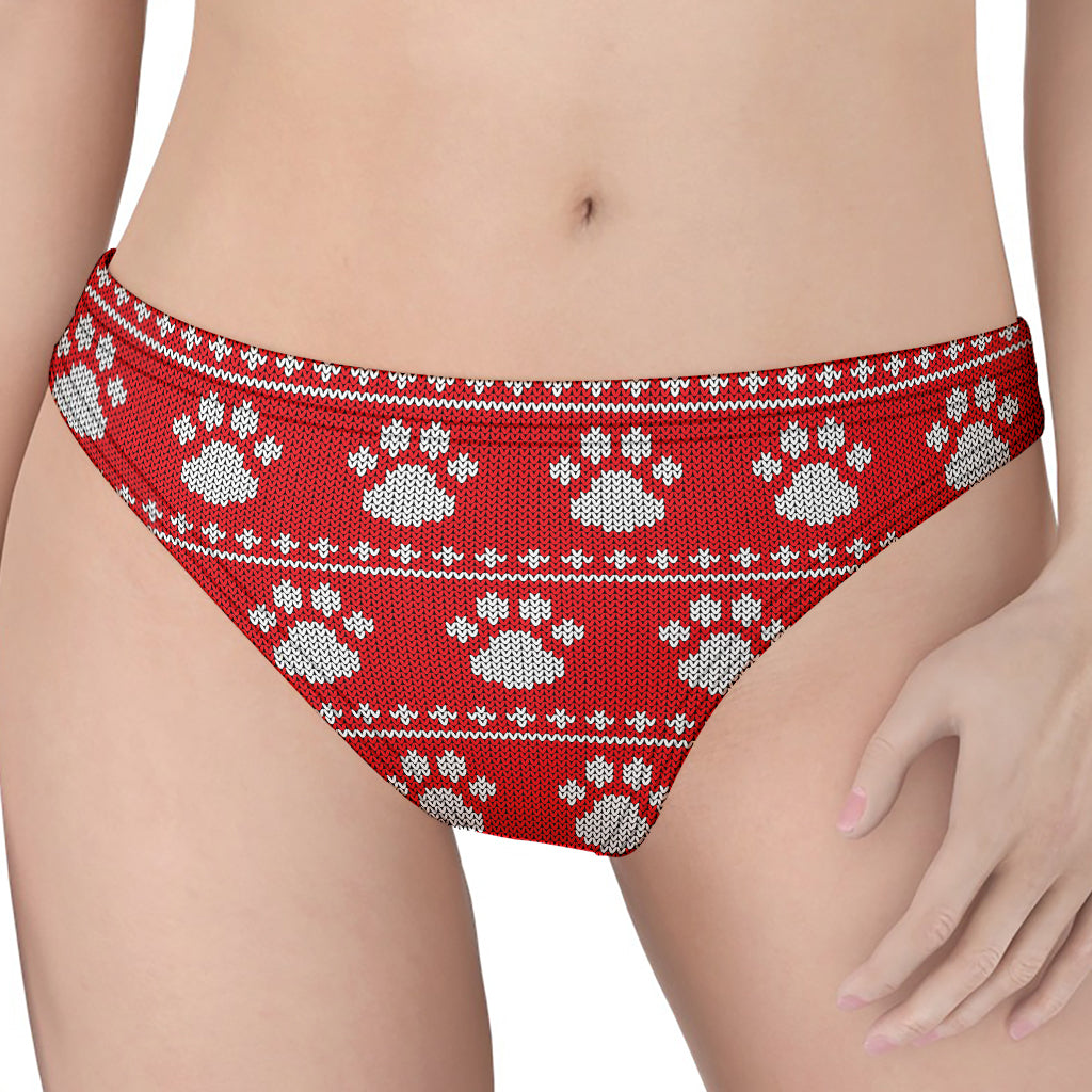 Christmas Paw Knitted Pattern Print Women's Thong